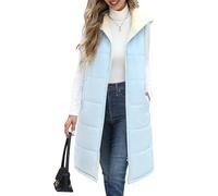 Yuson Girl Chaleco Mujer Chaqueta Invierno Largo Chalecos sin Mangas Vestir Moda Grueso Abrigos de Para Capucha Exteriores Acolchados Calentador Chaquetón con Cremallera(Azul, M)