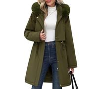 Yuson Girl Chaqueta Mujer Invierno Abrigo de Largo Parka Capucha Acolchado Gruesa Chaquetas Cálido Jacket Elegante Chaquetón para Exteriores con Bolsillos y Cremallera(Verde militar, L)