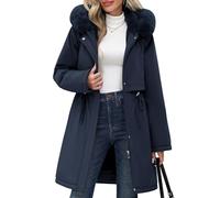 Yuson Girl Chaqueta Mujer Invierno Abrigo de Largo Parka Capucha Acolchado Gruesa Chaquetas Cálido Jacket Elegante Chaquetón para Exteriores con Bolsillos y Cremallera(Azul marino, L)