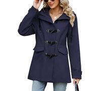 Yuson Girl Chaqueta Mujer Primavera Ligero Chaqueta de Entretiempo Casual Abrigo de Algodón con Capucha Cortavientos Parka Exteriores Cremallera Cazadora con Botones de Cuerno(Azul marino, S)