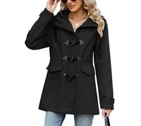 Yuson Girl Chaqueta Mujer Primavera Ligero Chaqueta de Entretiempo Casual Abrigo de Algodón con Capucha Cortavientos Parka Exteriores Cremallera Cazadora con Botones de Cuerno(Negro, L)