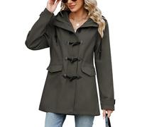 Yuson Girl Chaqueta Mujer Primavera Ligero Chaqueta de Entretiempo Casual Abrigo de Algodón con Capucha Cortavientos Parka Exteriores Cremallera Cazadora con Botones de Cuerno(Verde militar, M)