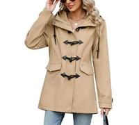 Yuson Girl Chaqueta Mujer Primavera Ligero Chaqueta de Entretiempo Casual Abrigo de Algodón con Capucha Cortavientos Parka Exteriores Cremallera Cazadora con Botones de Cuerno(Caqui, S)