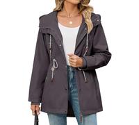 Yuson Girl Chaqueta Parka Mujer Largo Primavera Otoño Abrigo de Algodón Entretiempo Casual Chaquetas Ligtweight Cortavientos Parkas Multibolsillos Cordón Abrigos Zip Up Capucha(Gris oscuro, S)