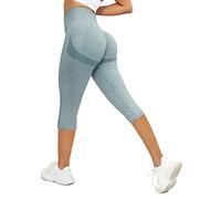 Yuson Girl Mallas Deporte Mujer Leggings Push Up 3/4 Capris Seamless Elásticos Pantalón Deportivas Cintura Alta para Mallaspara Running Training Fitness Estiramiento Yoga y Pilates(Azul, XL)