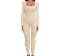 Yuson Girl Mono Deportivo Mujer Manga Larga Ajustado Jumpsuit | Elásticos Body Overol, Cuello en U, Sexy Mono, Yoga Romper, Una Pieza de Punto Acanalado