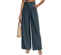 Yuson Girl Pantalones Mujer Verano Sólido Suelto Pierna Recta Palazzo Pantalones Cintura Alta Elástico Pantalón Ancho Largos Pantalon Casuales de Cómodos con Bolsillos(Gris Azulado, L)