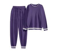 Yuson Girl Pijama Mujer Invierno Forro Polar 2 Piezas Manga Larga Pjs con Pantalones Conjunto Cálido y Suave Pijama con Bolsillos Ropa de Dormir y Lounge(Morado, L)
