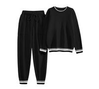 Yuson Girl Pijama Mujer Invierno Forro Polar 2 Piezas Manga Larga Pjs con Pantalones Conjunto Cálido y Suave Pijama con Bolsillos Ropa de Dormir y Lounge(Negro, L)