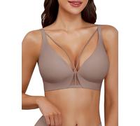 Yuson Girl Sujetador Diario Sin Aros Escote V Sensual Sin Costuras Invisible Sujetador Mujer Cómodo y Transpirable lencería Sexy(Gris, L)