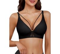 Yuson Girl Sujetador Diario Sin Aros Escote V Sensual Sin Costuras Invisible Sujetador Mujer Cómodo y Transpirable lencería Sexy(Negro, L)