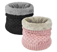 Yuson Girl Unisexo Bufanda Cuello Tubular de Punto Térmica con Forro Polar Pasamontañas Calentador Braga de Cuello Cálido Invierno Hombre Mujer para Running Esqui Ciclismo(Negro&Rosa)