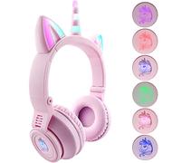 YUSONIC Auriculares Unicornio,Auriculares Bluetooth para niñas,Encender Auriculares inalámbricos para niños para Regalos Escolares de Viaje de cumpleaños (Morado Rosa)