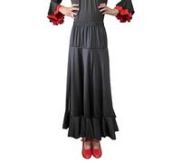 Yusons Falda Flamenca Niña de un Volante, Falda Baile Flamenco Niña Negro para Disfraz de Sevillana (FR/ES, Edad, 12 años, Negro)