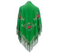 Yusons Mantón de Manila Mujer de Pico en Triángulo, Mantones de Flamenca Bordado en Flores, Mantoncillos de Flamenca de Flor (Verde)
