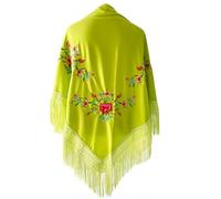 Yusons Mantón de Manila Mujer de Pico en Triángulo, Mantones de Flamenca Bordado en Flores, Mantoncillos de Flamenca de Flor (Verde Claro)