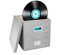 YUSUZH Caja de almacenamiento discos vinilo 13 pulgadas con tapa, algodón y lino, gran capacidad, for el hogar, ideal for guardar álbumes música LP para Guardar Ropa, Bolsas(Gray)