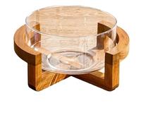YUSUZH Juego de ensaladera cristal elegante con frutero Base madera for bandeja aperitivos for restaurante casero para Ensalada(M)
