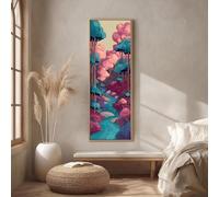 YUSUZHU Arte del bosque, cuadro vertical de cuento de hadas en lienzo, paisaje alto y estrecho de colores pastel, impresión de árbol rosa, pintura decorativa para niños (45x135cm/sin marco)