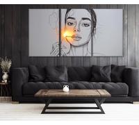 YUSUZHU Boceto de línea simple de una mujer con un cigarrillo, impresiones en lienzo, carteles de mujer fumando, imágenes de pared de arte minimalista, lienzo de 20 x 35 cm x 3 sin marco