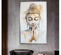 YUSUZHU Buda sereno, pintura de Buda de oro blanco, arte de meditación zen, decoración de Buda pacífico, lienzo de atención plena espiritual para pared (60 x 90 cm/marco interior)
