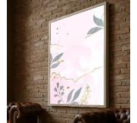 YUSUZHU Cuadro abstracto floral rosa, arte mural botánico minimalista, diseño con detalles dorados, decoración del hogar en tonos pastel suaves, impresión en lienzo (70x100cm/sin marco).