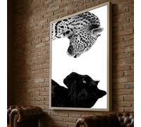 YUSUZHU Cuadro de contraste entre pantera negra y leopardo blanco, arte mural de animales salvajes, decoración del hogar, impresión en lienzo, animal grande (60x80cm/marco interior)