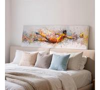 YUSUZHU Cuadro de fútbol en lienzo, lienzo panorámico de pared, atleta en acuarela naranja, Sports Illustrated para decoración del hogar (70x210cm/marco interior)