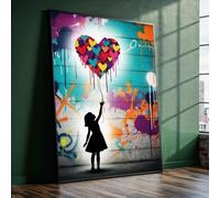 YUSUZHU Cuadro de graffiti con globos en forma de corazón sobre lienzo - Listo para colgar en la pared del salón - Pósteres y láminas de arte urbano y decoración callejera (80x120cm/Sin marco)