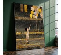 YUSUZHU Cuadro vintage de niño con globos, decoración artística dorada, arte mural moderno en lienzo, lienzo para habitación infantil, reproducción de pintura artística (30x40cm/marco interior)