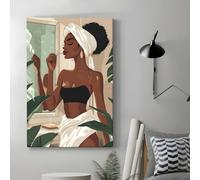 YUSUZHU Cuadros de baño bohemios de mujeres africanas, lienzos para pared, para dormitorio, sala de estar, pasillo, póster de pared, decoración, 30 x 45 cm, con marco