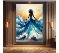YUSUZHU Impresión de mujer negra entre olas, lienzo oceánico, pintura costera de fantasía, póster romántico de playa, pósteres de fantasía (40 x 60 cm/marco interior)