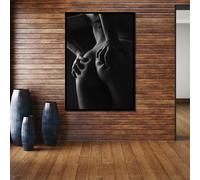 YUSUZHU Impresiones de arte corporal sensual - Forma femenina en blanco y negro, decoración minimalista de dormitorio, arte moderno, lienzos sensuales de 21 x 30 cm con marco