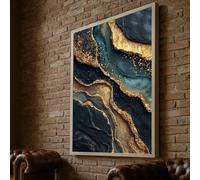 YUSUZHU Lienzo abstracto de geoda azul y dorada, arte mural con textura metálica, decoración de lujo para el hogar, obra de arte pictórica, pósteres con diseño en capas (21x30cm/sin marco)