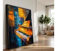 YUSUZHU Lienzo abstracto de piano, partituras musicales, pintura de instrumentos coloridos, decoración moderna para el hogar, lienzo con temática musical (70 x 100 cm/sin marco)