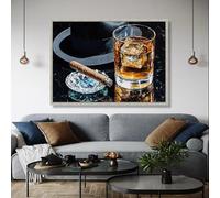 YUSUZHU Lienzo clásico de whisky y puros, decoración de bar, pósteres de cubitos de hielo, arte mural vintage, pintura para decoración del hogar (70 x 100 cm/marco interior)