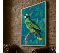 YUSUZHU Lienzo con diseño de loro, pintura mural de aves coloridas, decoración de vida silvestre, ilustración de naturaleza verde, pósteres en lienzo listos para colgar (40x60cm/marco interior).