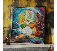 YUSUZHU Lienzo con la danza de los derviches giratorios, arte abstracto, pintura de movimiento espiritual, arte mural con remolinos coloridos, decoración para el hogar (70x70cm/sin marco)