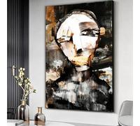 YUSUZHU Lienzo con rostro abstracto, arte mural expresionista contemporáneo, pintura de retrato texturizada, decoración artística para el hogar, arte en lienzo (80x120cm/marco interior)