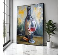 YUSUZHU Lienzo de bodegón de vino tinto, cuadro de botella de vino y copa, arte mural de cocina, decoración de bebidas, pósteres vintage para decoración del hogar (21 x 30 cm/sin marco)