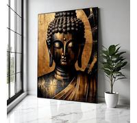 YUSUZHU Lienzo de Buda Tranquilo, decoración de meditación dorada, arte zen espiritual, pintura abstracta de Buda y yoga (60 x 90 cm/sin marco)