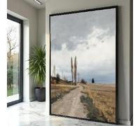 YUSUZHU Lienzo de sendero rural tranquilo, arte mural de paisaje rústico, pintura de prado otoñal, lienzo con escena natural, decoración rural (50 x 70 cm/marco interior)