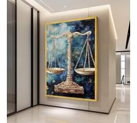 YUSUZHU Lienzo decorativo con balanzas de la justicia doradas, fondo azul abstracto, decoración estética, pintura, pósteres modernos para el hogar (50 x 70 cm/sin marco)