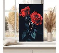 YUSUZHU Lienzo decorativo con estampado de rosa roja de tallo largo, ideal para decorar la pared de una habitación, sala de estar, pasillo o dormitorio (40x60cm/Sin marco).