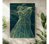 YUSUZHU Lienzo decorativo con temática de amor - Ilustración de una pareja bailando con líneas doradas | Para el hogar, el dormitorio, la cocina, pósteres e impresiones (60 x 90 cm, sin marco)