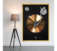 YUSUZHU Lienzo decorativo con tocadiscos de vinilo dorado, decoración musical retro, ilustración de DJ, decoración de pared para el hogar, imágenes musicales (70 x 100 cm/marco interior)