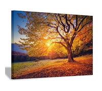 YUSUZHU Lienzo decorativo de hojas tropicales, follaje amarillo y verde, cuadros botánicos modernos, decoración natural para el hogar (55 x 100 cm/marco interior)