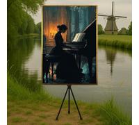 YUSUZHU Lienzo elegante de pianista, pintura de música clásica, silueta de piano de cola, diseño de lienzo para pared, cuadros de pared (50 x 75 cm/marco interior)