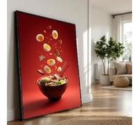 YUSUZHU Lienzo flotante de tazón de ramen, arte mural de sopa de fideos japonesa, decoración culinaria, pintura de cocina, obra de arte lista para colgar (80 x 110 cm/sin marco)