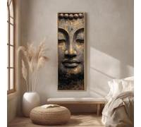 YUSUZHU Lienzo vertical alto con imagen de Buda, arte de rostro zen alargado y estrecho, decoración delgada, impresión con textura dorada, cuadro para meditación (55 x 110 cm/sin marco)